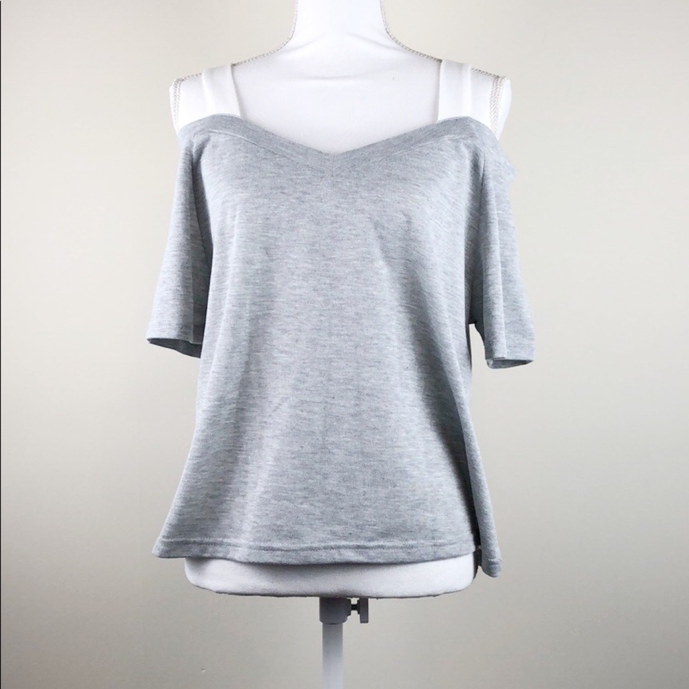 Elodie Gray Off the Shoulder Cold Shoulder Top